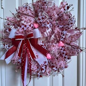 LARGE Valentines Day Wreath 26” Pink Red Hearts Thick & Full Indoor Outdoor